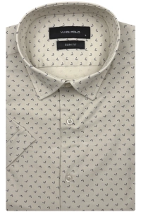 Koszula Męska Elegancka Beżowa we Wzorki Slim Fit Viadi Polo R536