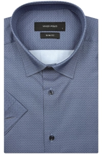 Koszula Męska Elegancka Granatowa we Wzorki Slim Fit Viadi Polo R537
