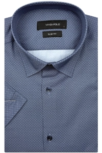 Koszula Męska Elegancka Granatowa we Wzorki Slim Fit Viadi Polo R538