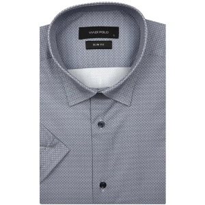 Koszula Męska Elegancka Granatowa we Wzorki Slim Fit Viadi Polo R539