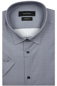 Koszula Męska Elegancka Granatowa we Wzorki Slim Fit Viadi Polo R539