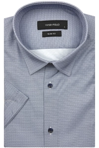 Koszula Męska Elegancka Szara we Wzorki Slim Fit Viadi Polo R540