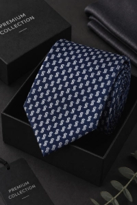 Krawat Męski Elegancki Modny Klasyczny Szeroki Granatowy we Wzorki G736