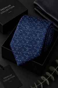 Krawat Męski Elegancki Modny Klasyczny Szeroki Granatowy we Wzorki G738