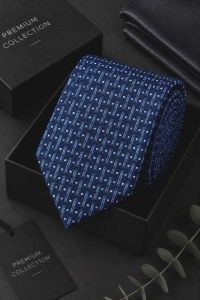 Krawat Męski Elegancki Modny Klasyczny Szeroki Granatowy we Wzorki G740