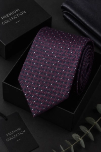 Krawat Męski Elegancki Modny Klasyczny Szeroki Bordowy we Wzorki G741