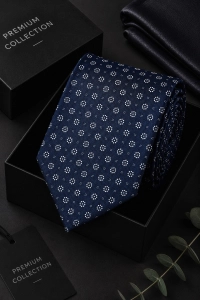 Krawat Męski Elegancki Modny Klasyczny Szeroki Granatowy we Wzorki G743