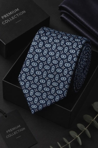 Krawat Męski Elegancki Modny Klasyczny Szeroki Granatowy we Wzorki G744