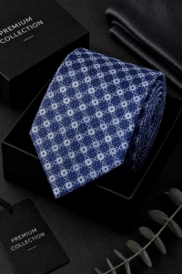 Krawat Męski Elegancki Modny Klasyczny Szeroki Granatowy we Wzorki G745