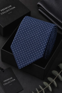 Krawat Męski Elegancki Modny Klasyczny Szeroki Granatowy we Wzorki G747