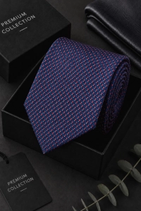Krawat Męski Elegancki Modny Klasyczny Szeroki Granatowy we Wzorki G749
