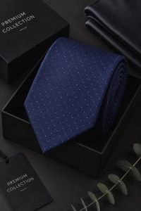 Krawat Męski Elegancki Modny Klasyczny Szeroki Granatowy w Kropki G750