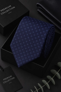 Krawat Męski Elegancki Modny Klasyczny Szeroki Granatowy we Wzorki G751