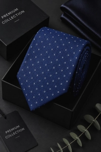 Krawat Męski Elegancki Modny Klasyczny Szeroki Granatowy we Wzorki G754