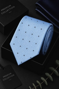 Krawat Męski Elegancki Modny Klasyczny Szeroki Niebieski we Wzorki G757