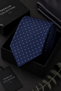 Krawat Męski Elegancki Modny Klasyczny Szeroki Granatowy we Wzorki G759