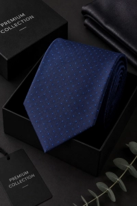 Krawat Męski Elegancki Modny Klasyczny Szeroki Granatowy w Kropki G760
