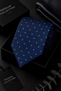 Krawat Męski Elegancki Modny Klasyczny Szeroki Granatowy we Wzorki G761