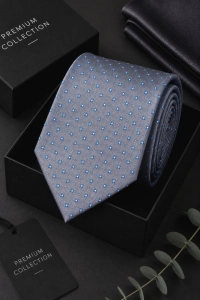 Krawat Męski Elegancki Modny Klasyczny Szeroki Szary we Wzorki G763