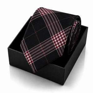 Krawat Męski Elegancki Modny Śledź Wąski Czarny w Kratę G788