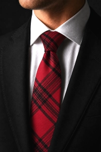 Krawat Męski Elegancki Modny Śledź Wąski Czerwony w Kratę G784