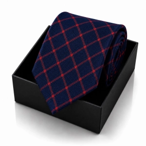 Krawat Męski Elegancki Modny Śledź Wąski Granatowy w Kratę G779