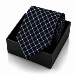 Krawat Męski Elegancki Modny Śledź Wąski Czarny w Kratę G771