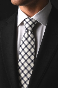 Krawat Męski Elegancki Modny Śledź Wąski Beżowy w Kratę G768