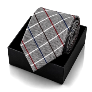 Krawat Męski Elegancki Modny Śledź Wąski Szary w Kratę G767