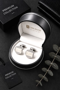 Spinki do Mankietów Koszuli Męskie Eleganckie Srebrne w Pudełku S019