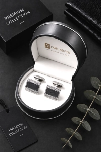 Spinki do Mankietów Koszuli Męskie Eleganckie Srebrne w Pudełku S024