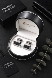 Spinki do Mankietów Koszuli Męskie Eleganckie Srebrne w Pudełku S026