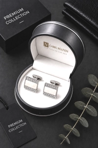 Spinki do Mankietów Koszuli Męskie Eleganckie Srebrne w Pudełku S028