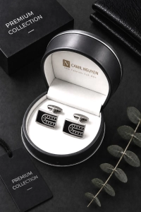 Spinki do Mankietów Koszuli Męskie Eleganckie Srebrne w Pudełku S033