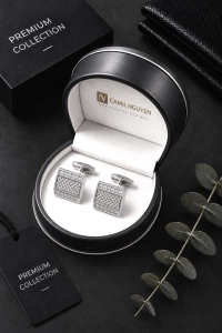 Spinki do Mankietów Koszuli Męskie Eleganckie Srebrne w Pudełku S034