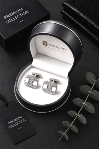 Spinki do Mankietów Koszuli Męskie Eleganckie Srebrne w Pudełku S035