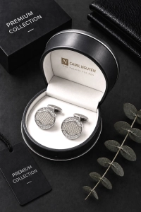 Spinki do Mankietów Koszuli Męskie Eleganckie Srebrne w Pudełku S036