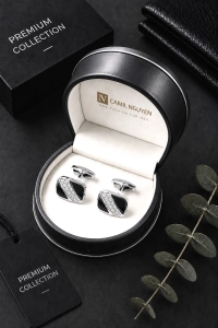 Spinki do Mankietów Koszuli Męskie Eleganckie Srebrne w Pudełku S037