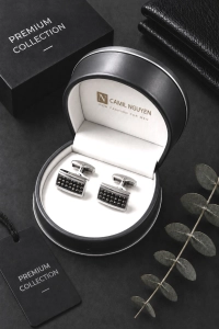 Spinki do Mankietów Koszuli Męskie Eleganckie Srebrne w Pudełku S039