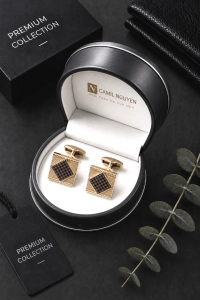 Spinki do Mankietów Koszuli Męskie Eleganckie Złote w Pudełku S044