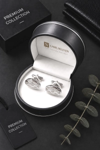 Spinki do Mankietów Koszuli Męskie Eleganckie Srebrne w Pudełku S045