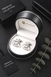 Spinki do Mankietów Koszuli Męskie Eleganckie Srebrne w Pudełku S046