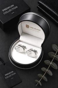 Spinki do Mankietów Koszuli Męskie Eleganckie Srebrne w Pudełku S047