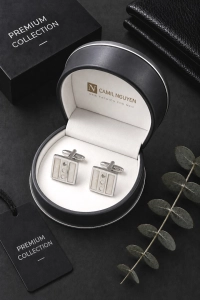 Spinki do Mankietów Koszuli Męskie Eleganckie Srebrne w Pudełku S048