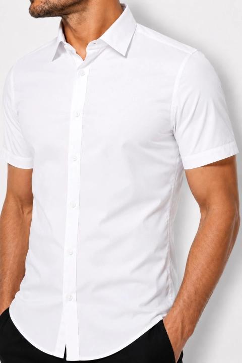 Koszula Męska Elegancka Gładka Biała Slim Fit Laviino