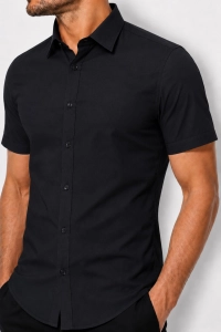 Koszula Męska Elegancka Gładka Czarna Slim Fit Laviino R565