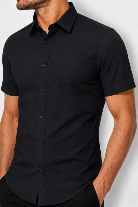 Koszula Męska Elegancka Gładka Czarna Slim Fit Laviino