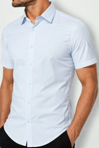 Koszula Męska Elegancka Gładka Błękitna Slim Fit Laviino R566