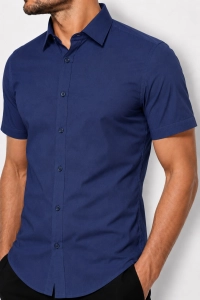 Koszula Męska Elegancka Gładka Granatowa Slim Fit Laviino R567
