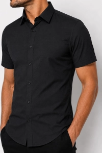 Koszula Męska Elegancka Gładka Czarna Slim Fit Laviino R569